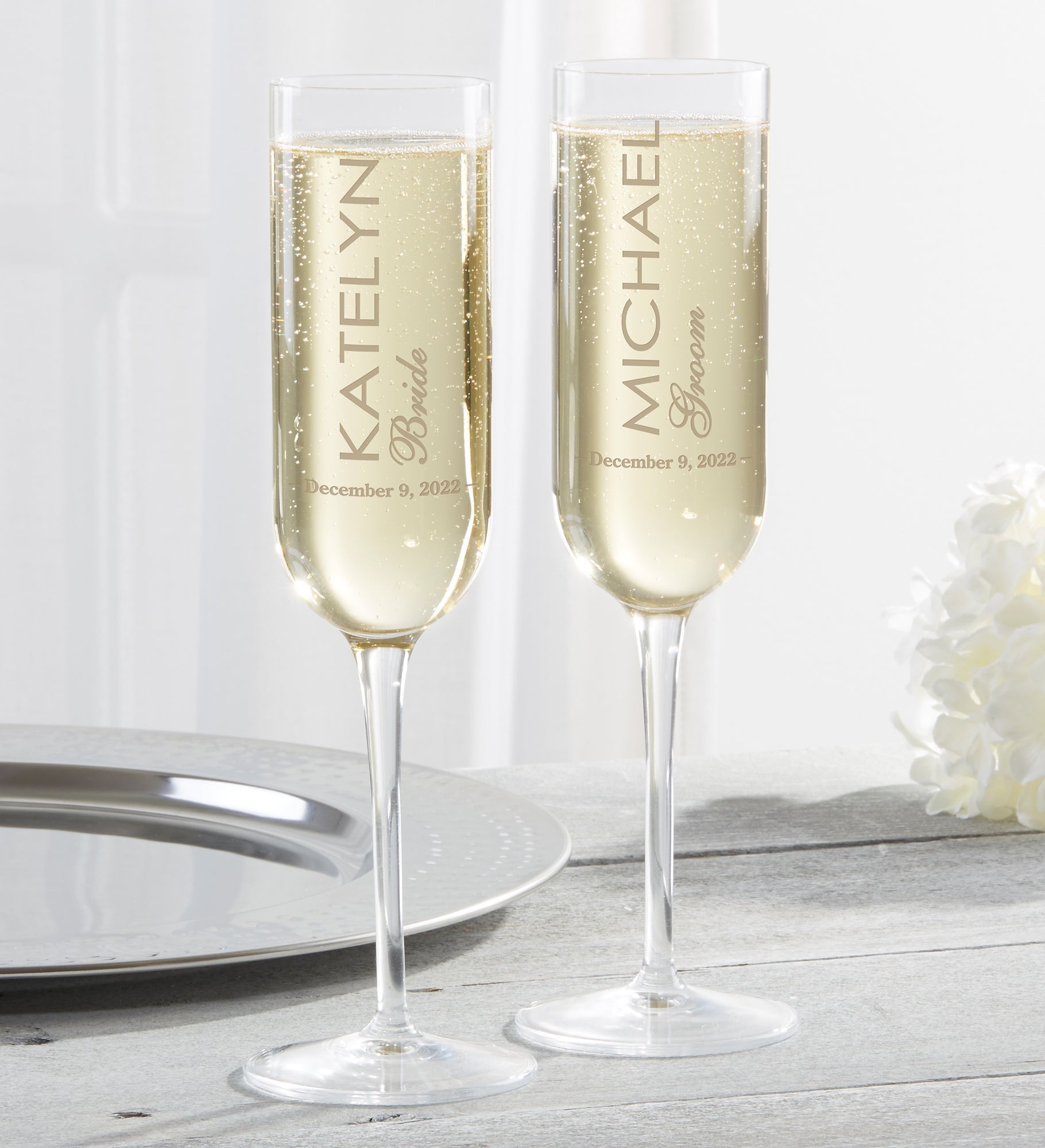 Luigi Bormioli® Wedding Personalized Modern Champagne Flute Set 